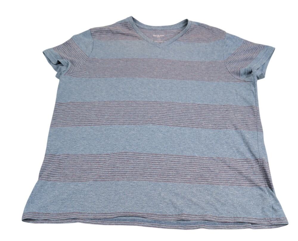 Goodfellow and Co Mens V-Neck Blue Striped Basic Tee Size XL